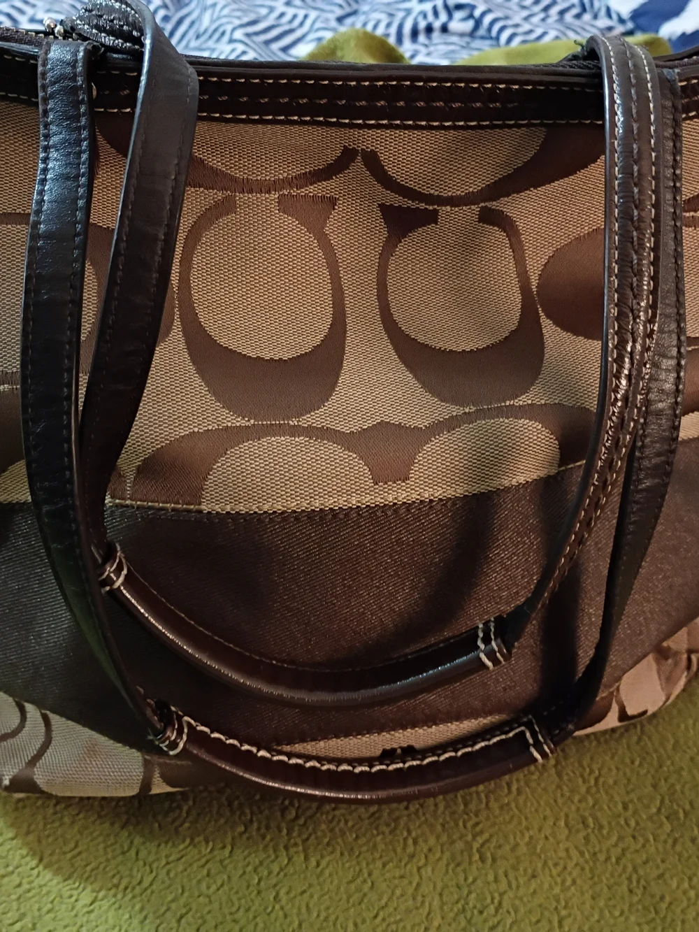 Coach Brown Small C Sig Tote, Shoulder Bag. F14538 Canvas, Leather Straps - Picture 6 of 10